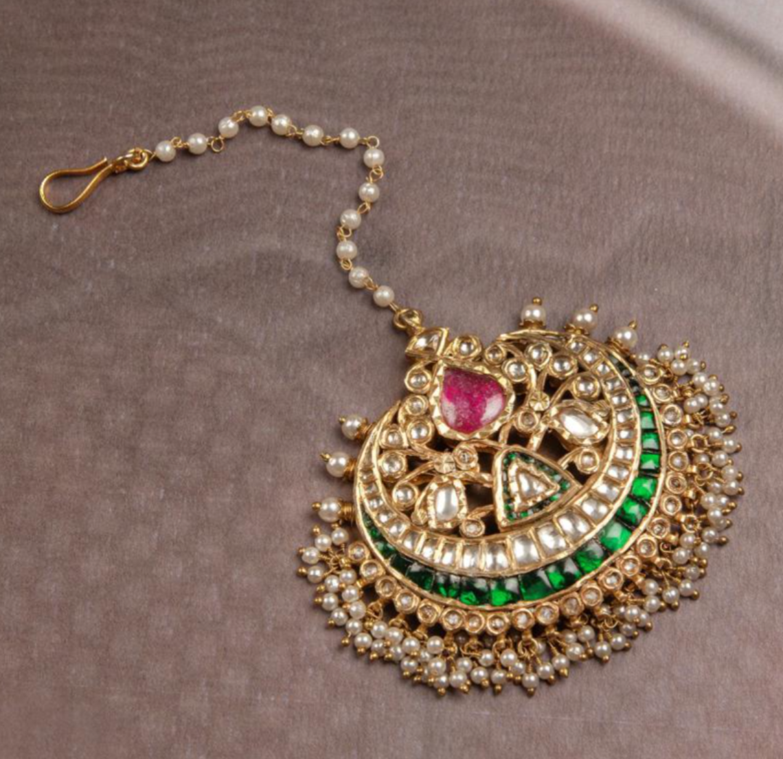 925 Silver Heeramandi Double Crescent Polki Maangtika - Amrrutam Jewellery