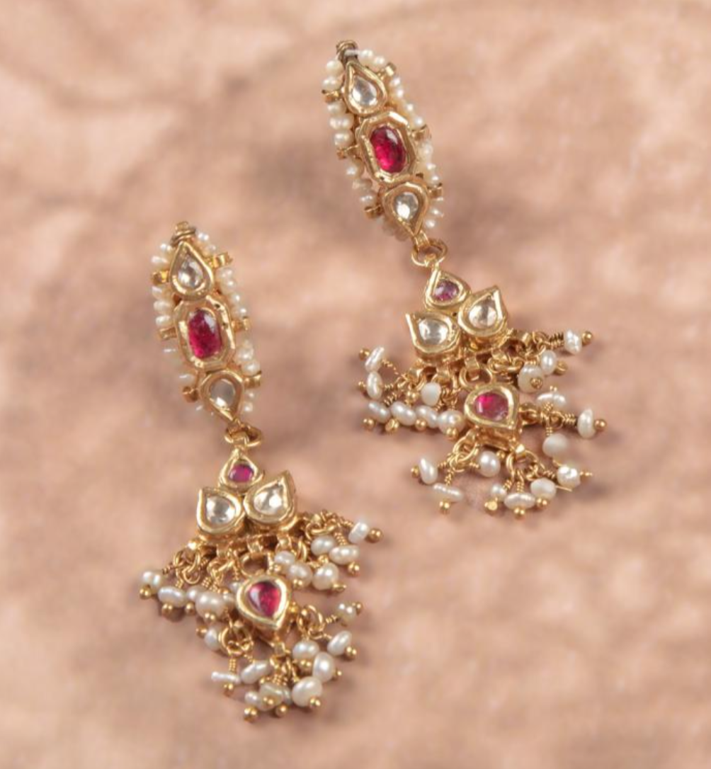 925 Silver Asmi Ruby Polki Earring - Amrrutam Jewellery