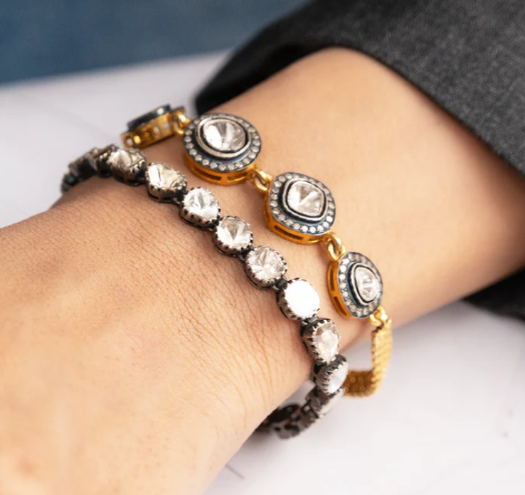 925 Silver Ahana Uncut Diamond Everyday Bracelet - Amrrutam Jewellery