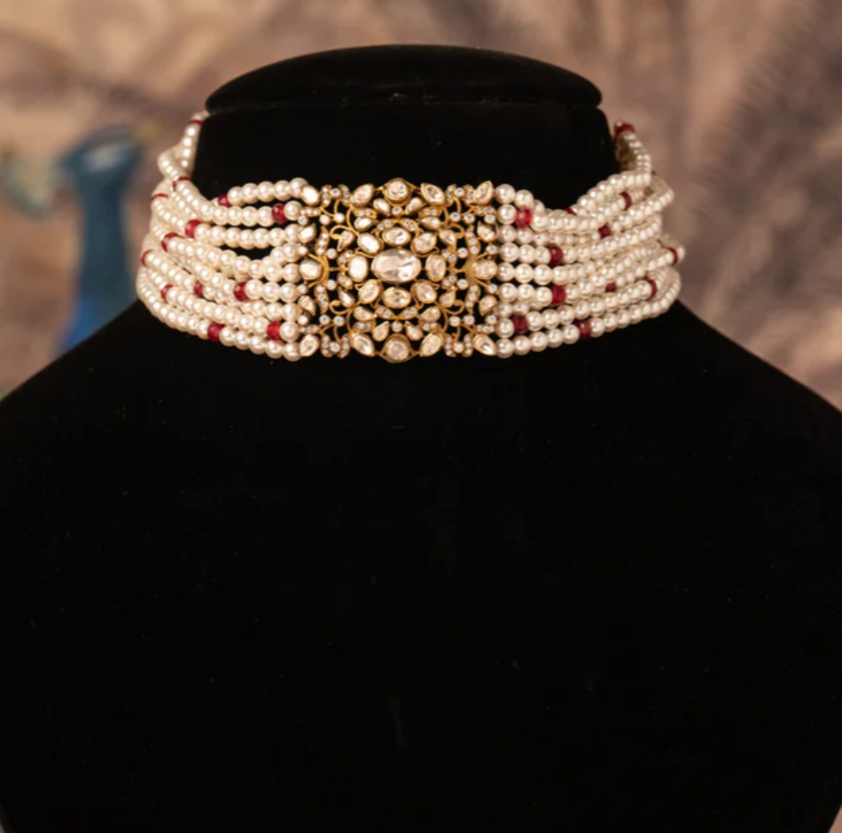 925 Silver Nazal Polki Choker Necklace - Amrrutam Jewellery