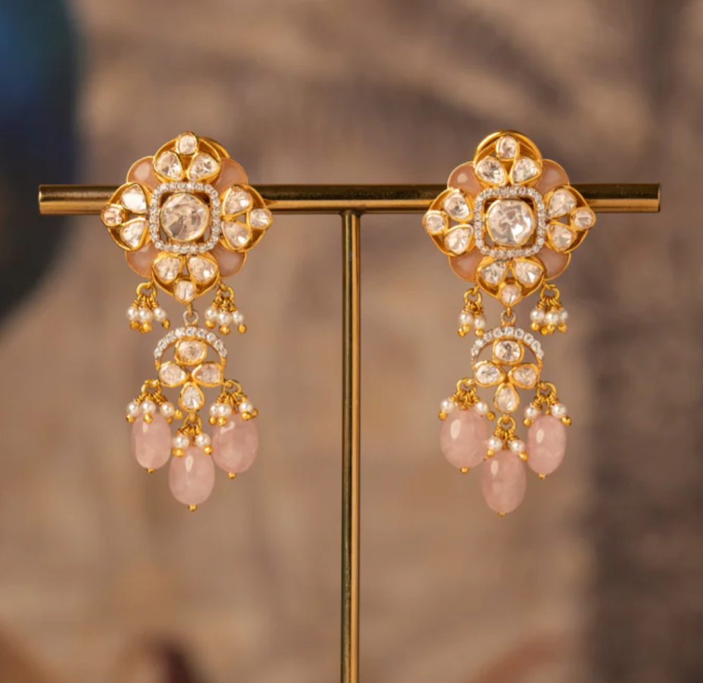 925 Silver Gulaab Polki Earring - Amrrutam Jewellery