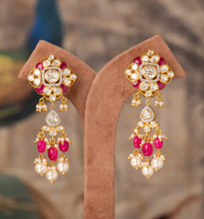 925 Silver Rubaani Polki Earring - Amrrutam Jewellery