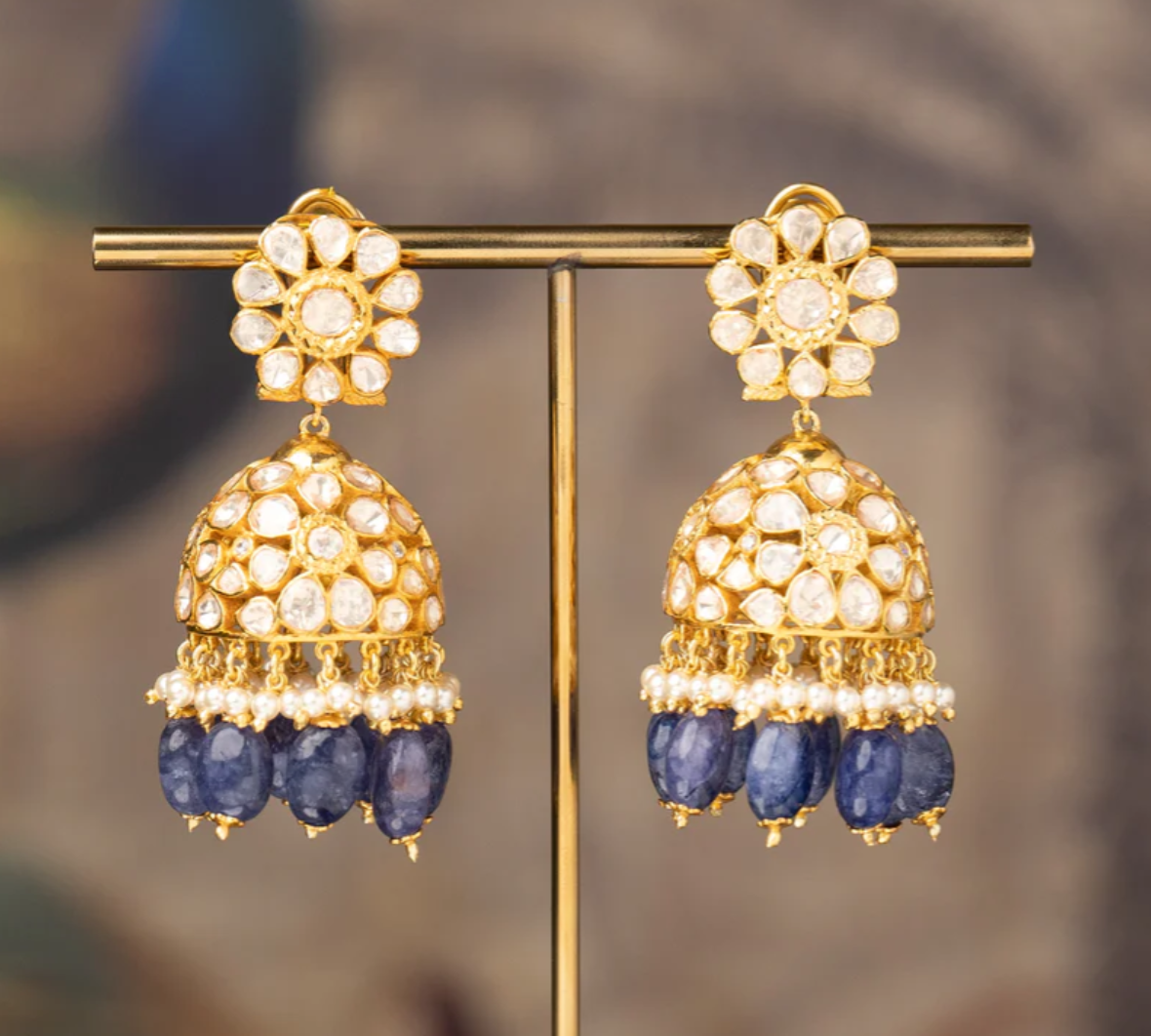 925 Silver Nazni Polki Jhumka Earring - Amrrutam Jewellery