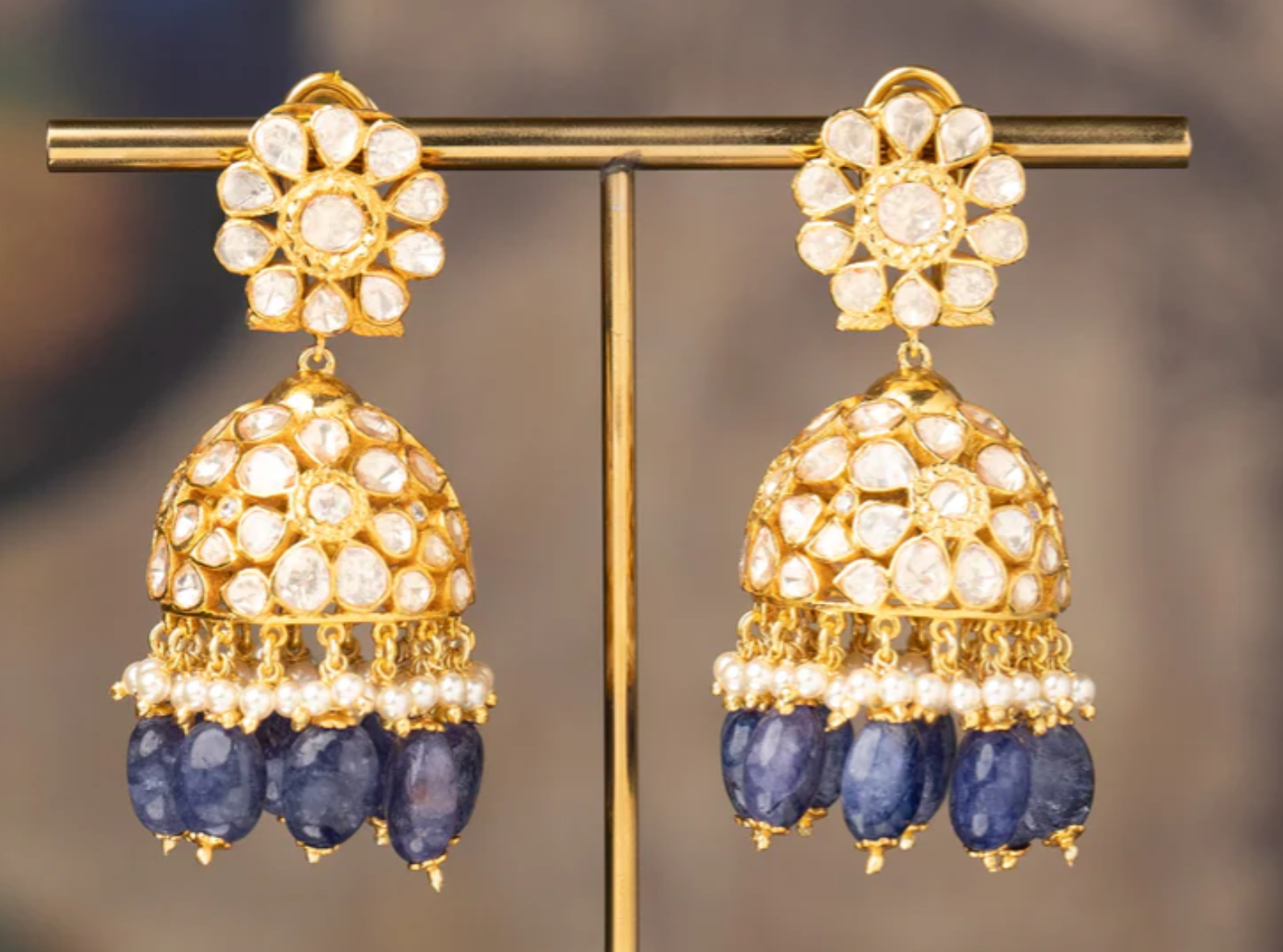 925 Silver Nazni Polki Jhumka Earring - Amrrutam Jewellery