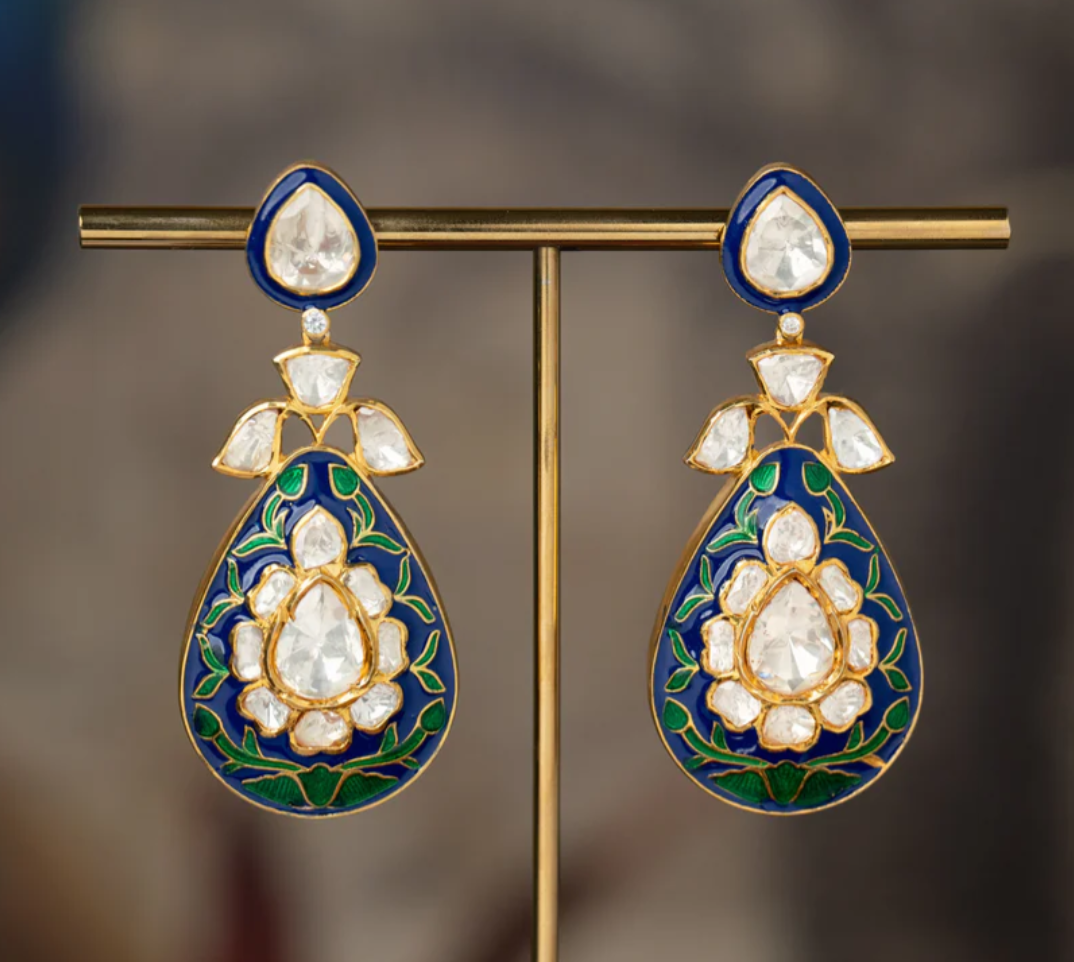 925 Silver Satya Polki Meena Earring - Amrrutam Jewellery