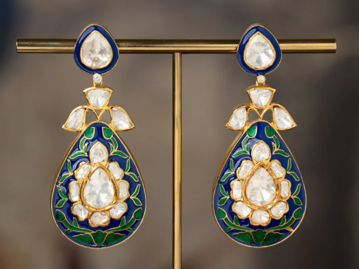 925 Silver Satya Polki Meena Earring - Amrrutam Jewellery