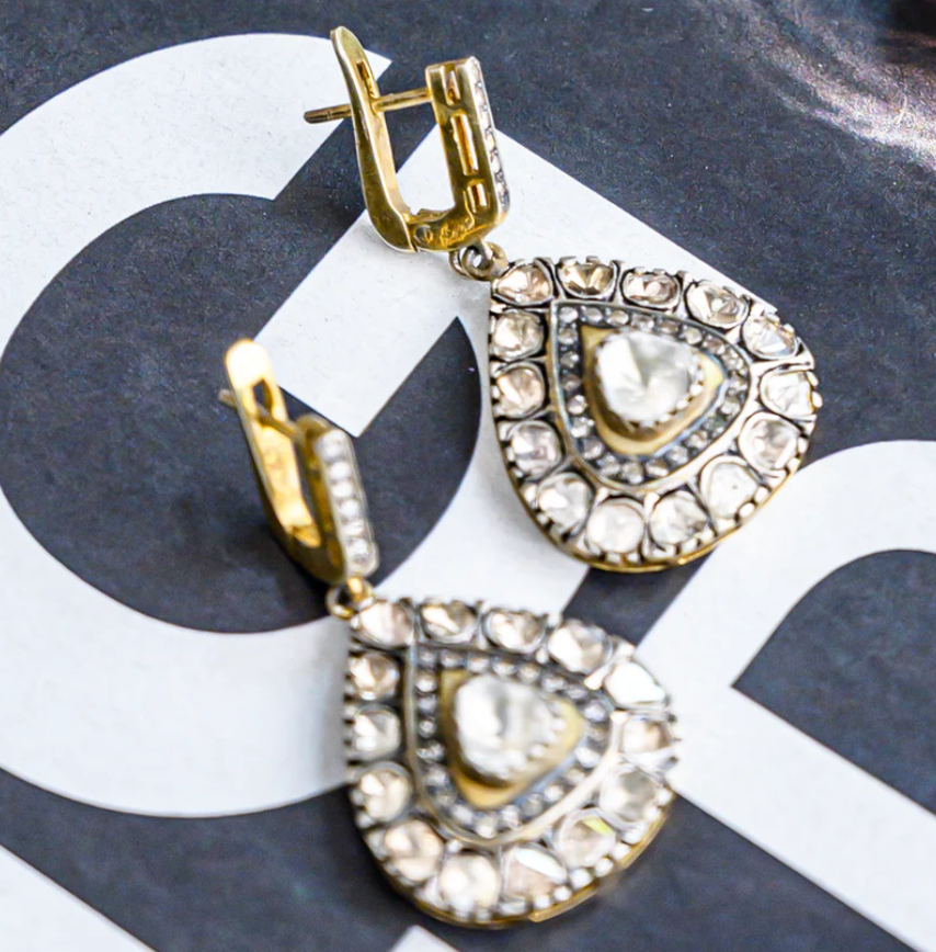 925 Silver Felicity Trillion Uncut Diamond Earrings - Amrrutam Jewellery