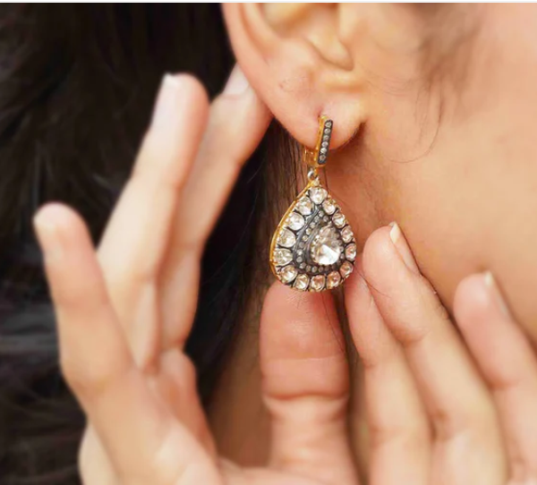 925 Silver Felicity Trillion Uncut Diamond Earrings - Amrrutam Jewellery