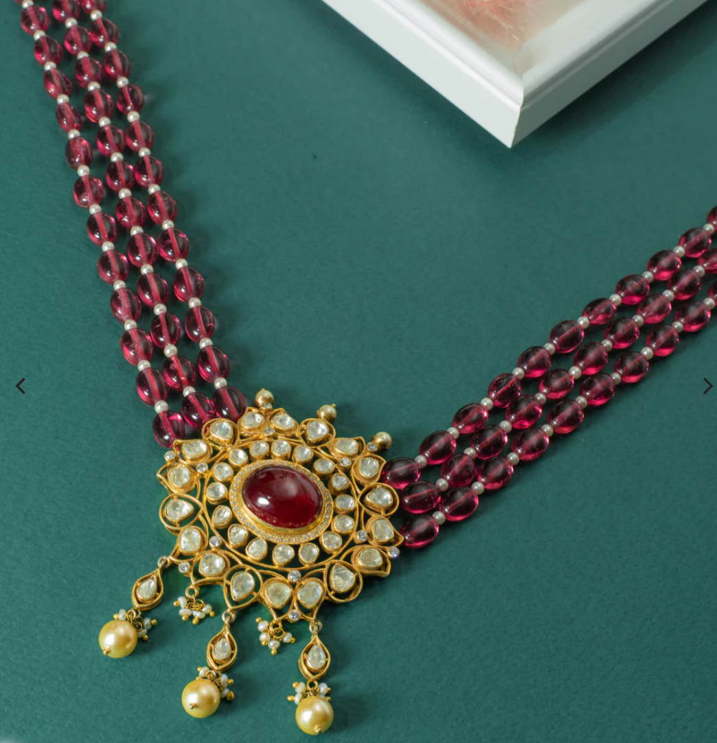 925 Silver Sia Ruby Polki Choker Necklace - Amrrutam Jewellery