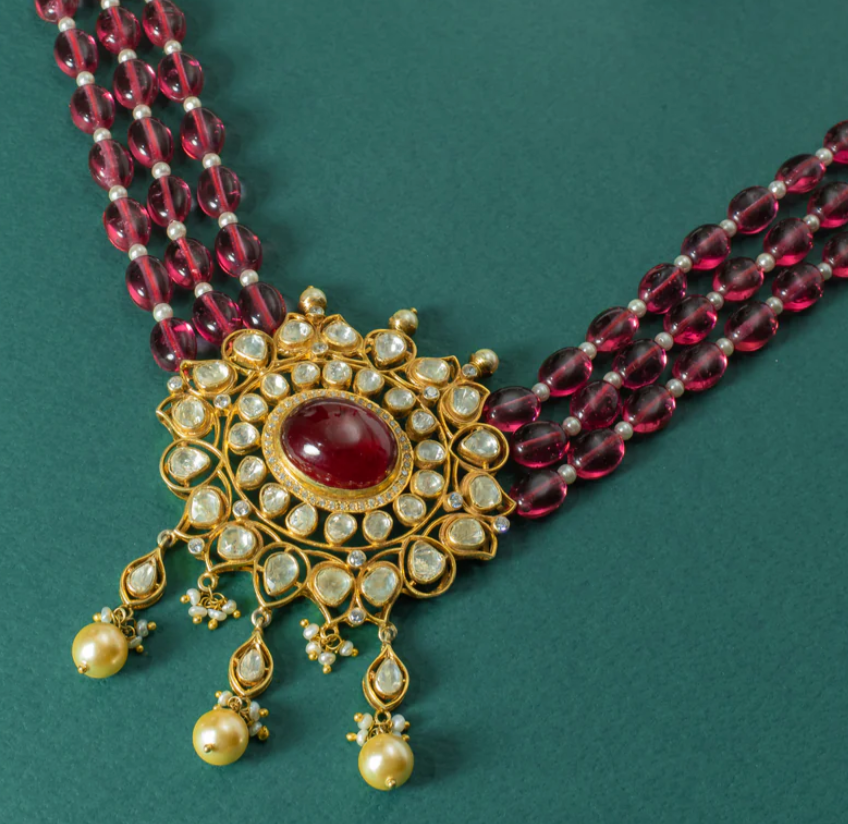 925 Silver Sia Ruby Polki Choker Necklace - Amrrutam Jewellery
