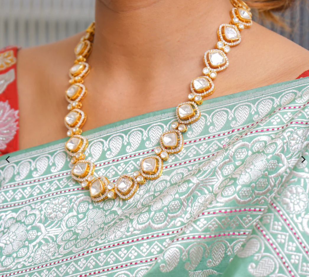 925 Silver Miera Classic Polki Necklace - Amrrutam Jewellery