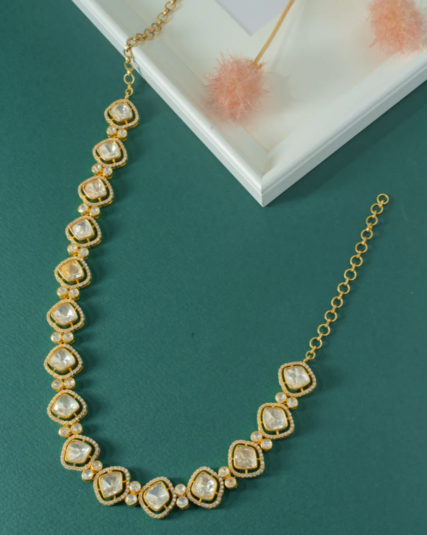 925 Silver Miera Classic Polki Necklace - Amrrutam Jewellery