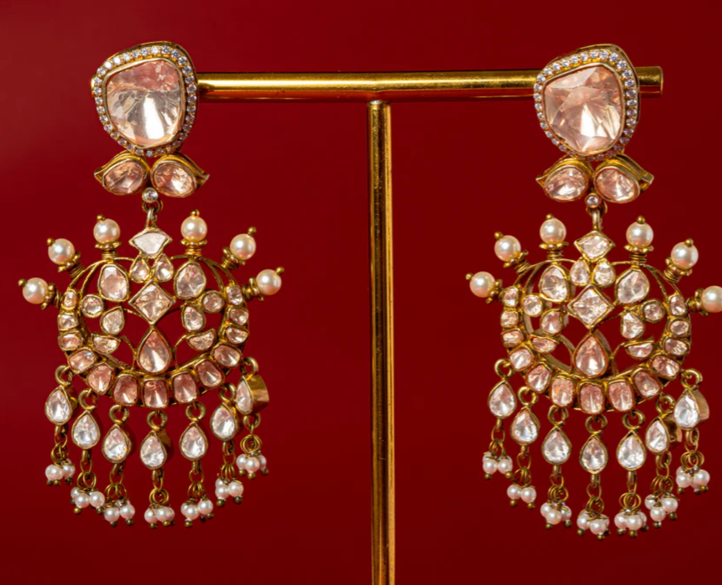 925 Silver Simaya Polki Chandbali Earrings - Amrrutam Jewellery