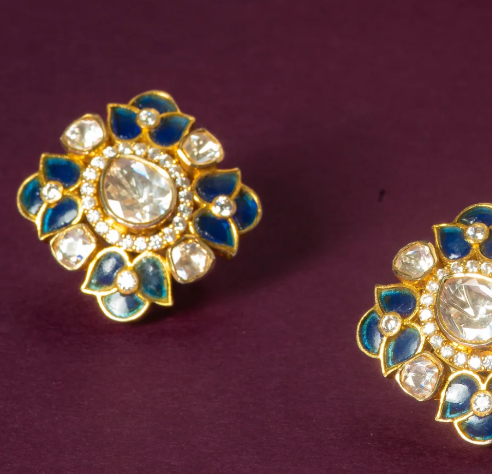 925 Silver Mikha Polki Stud Earrings - Amrrutam Jewellery