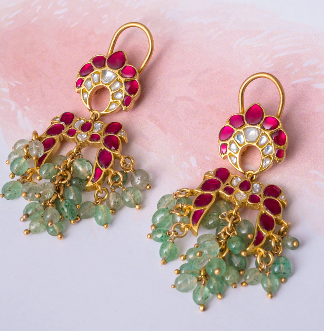 925 Silver Gajjra Kundan Earrings - Amrrutam Jewellery