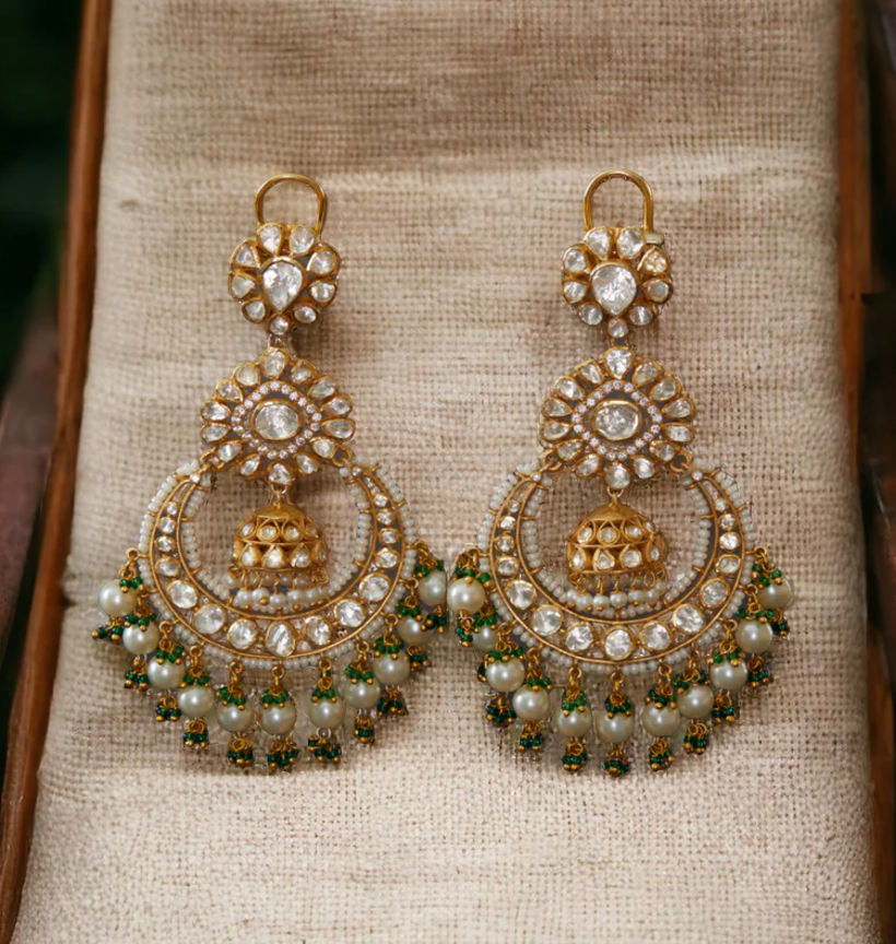 925 Silver Leila Polki Chandbali Earrings - Amrrutam Jewellery