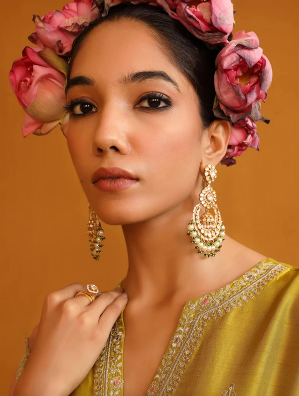 925 Silver Leila Polki Chandbali Earrings - Amrrutam Jewellery
