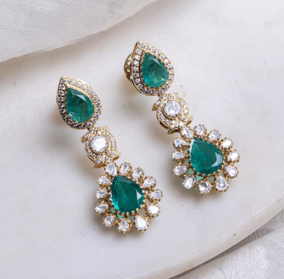 925 Silver Pavni Emerald Polki Choker Necklace Set - Amrrutam Jewellery