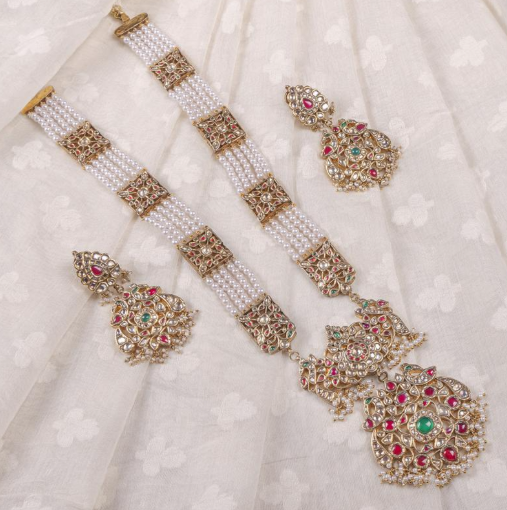 925 Silver Ragini Kundan Rani Haar Necklace Set - Amrrutam Jewellery