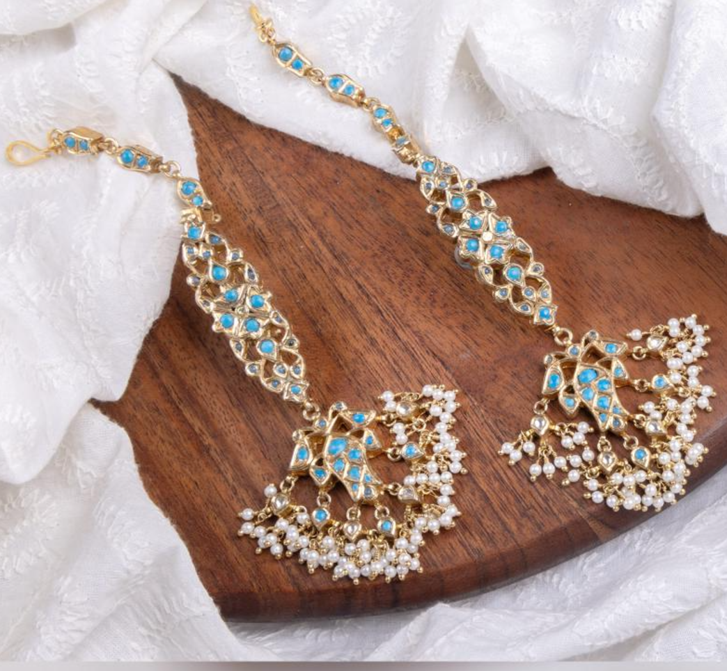 925 Silver Mogra Turquoise Polki Necklace Set - Amrrutam Jewellery