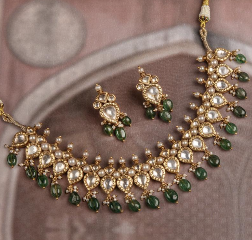 925 Silver Yuva Polki Necklace Set - Amrrutam Jewellery