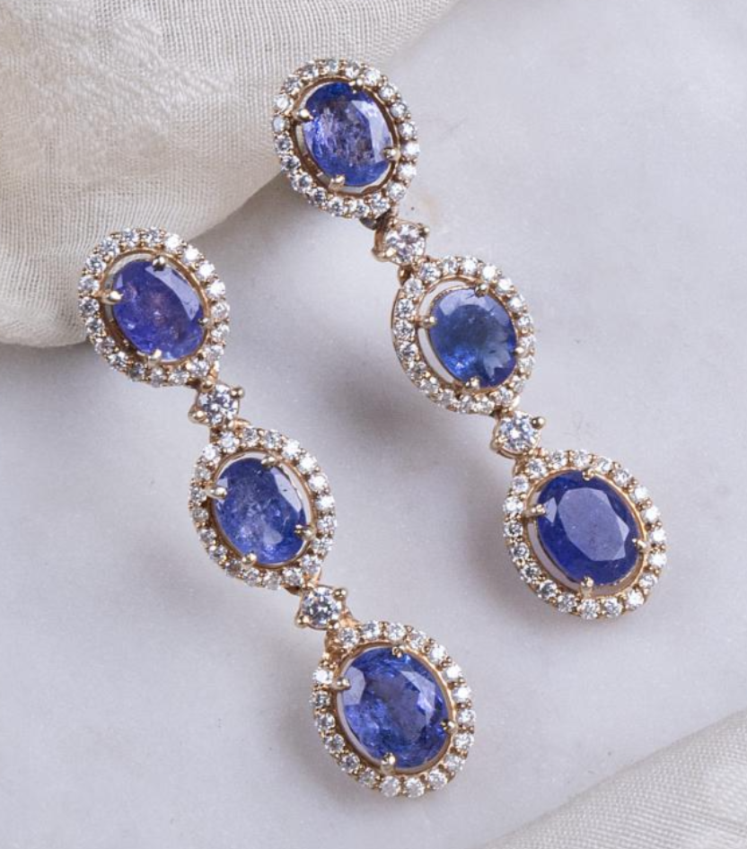 925 Silver Kimchi Tanzanite Polki Necklace Set - Amrrutam Jewellery