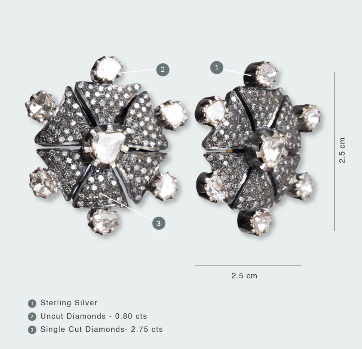 925 Silver Vintage Star Uncut Diamond Stud Earrings - Amrrutam Jewellery