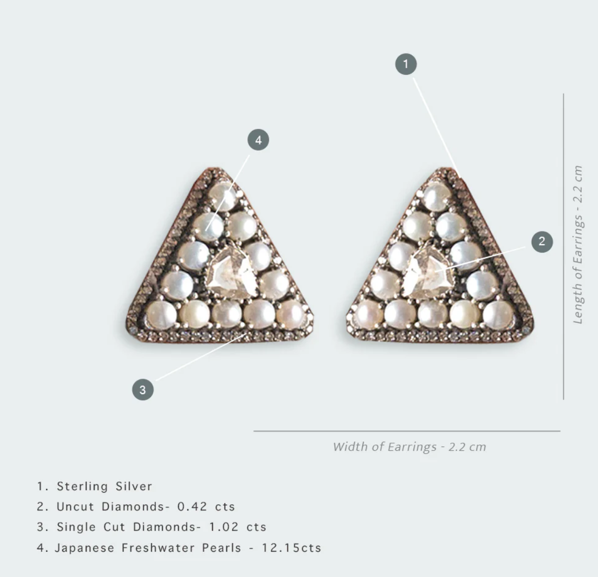 925 Silver Pearl Uncut Diamond Stud Earrings - Amrrutam Jewellery