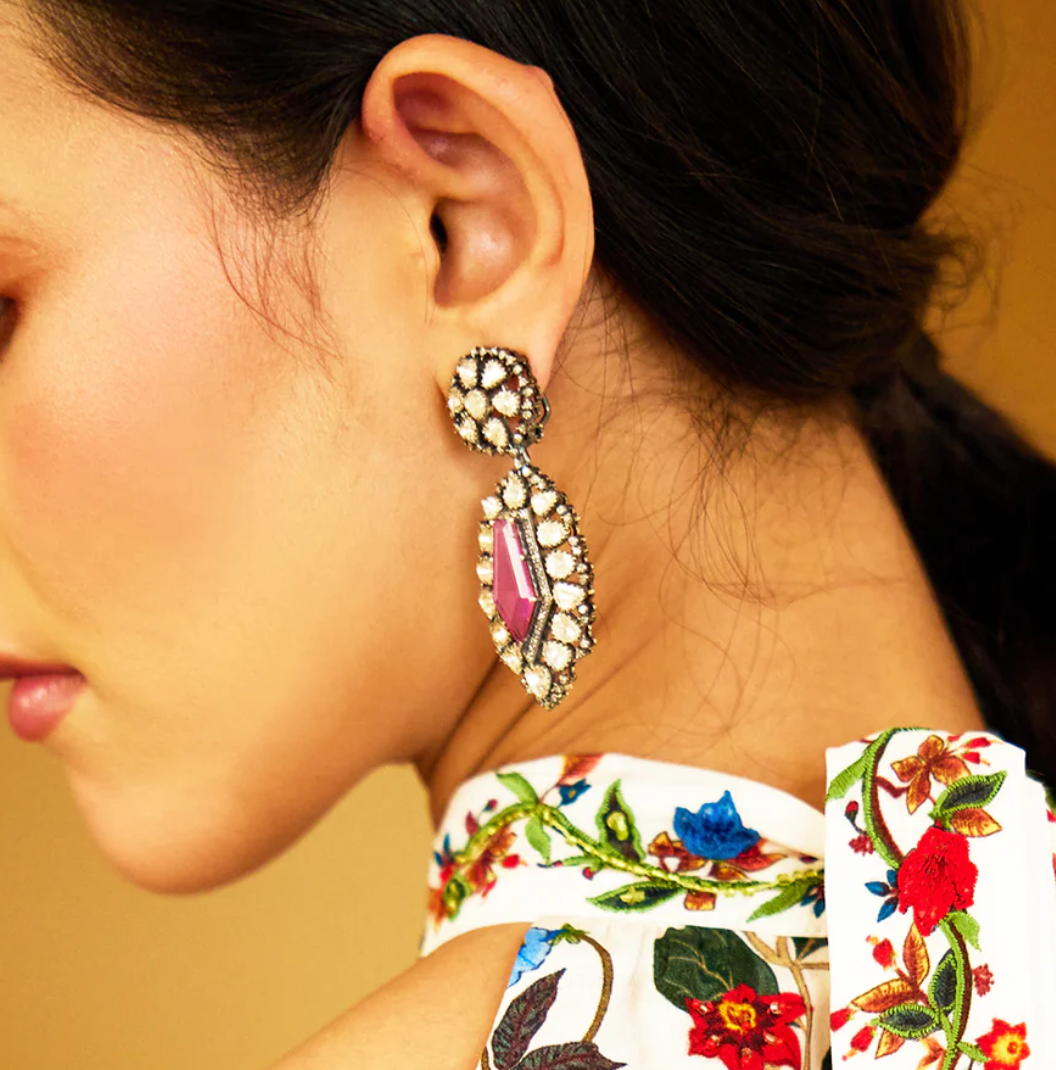 925 Silver Sequira Ruby Uncut Diamond Earrings - Amrrutam Jewellery