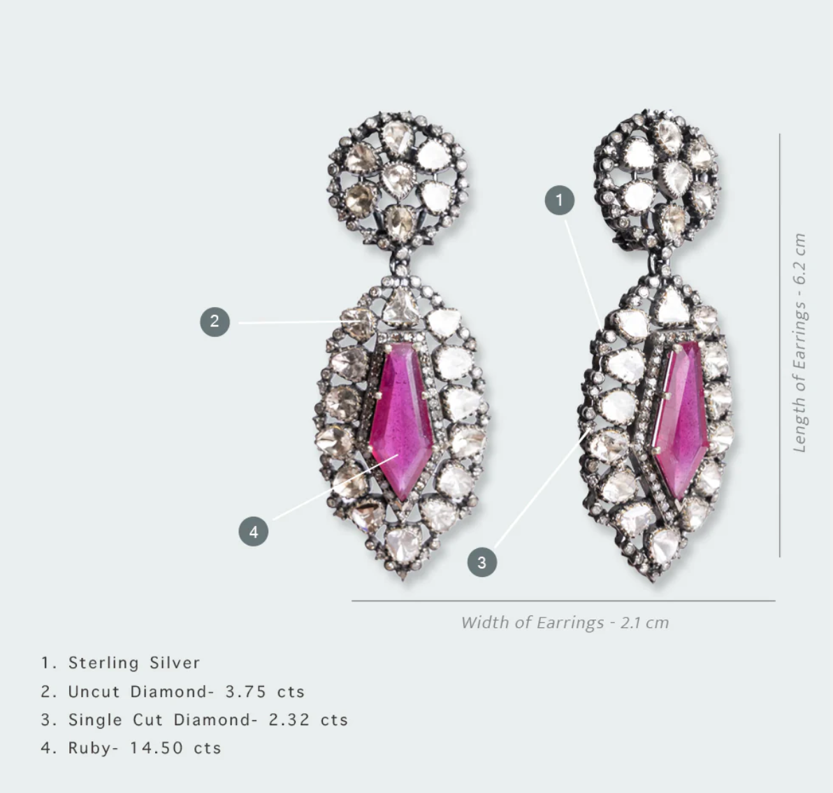 925 Silver Sequira Ruby Uncut Diamond Earrings - Amrrutam Jewellery