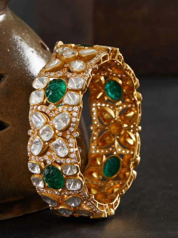 925 Silver Nirmana Polki Bangle - Amrrutam Jewellery