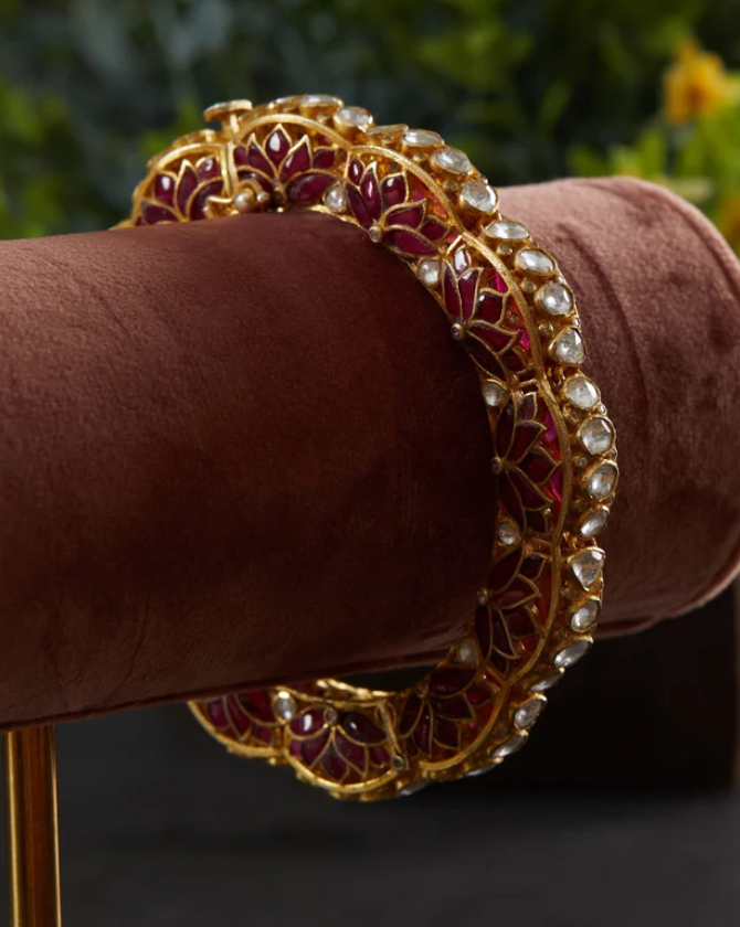 925 Silver Vaidaya Ruby Polki Bangle - Amrrutam Jewellery