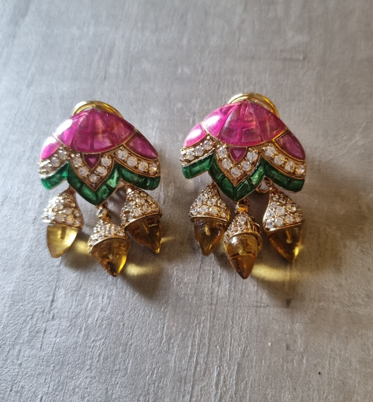 925 Silver Vincet Ruby Champagne Earrings - Amrrutam Jewellery