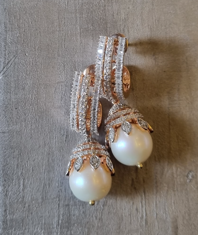 925 Silver Baguette Pearl Hoop Earrings - Amrrutam Jewellery