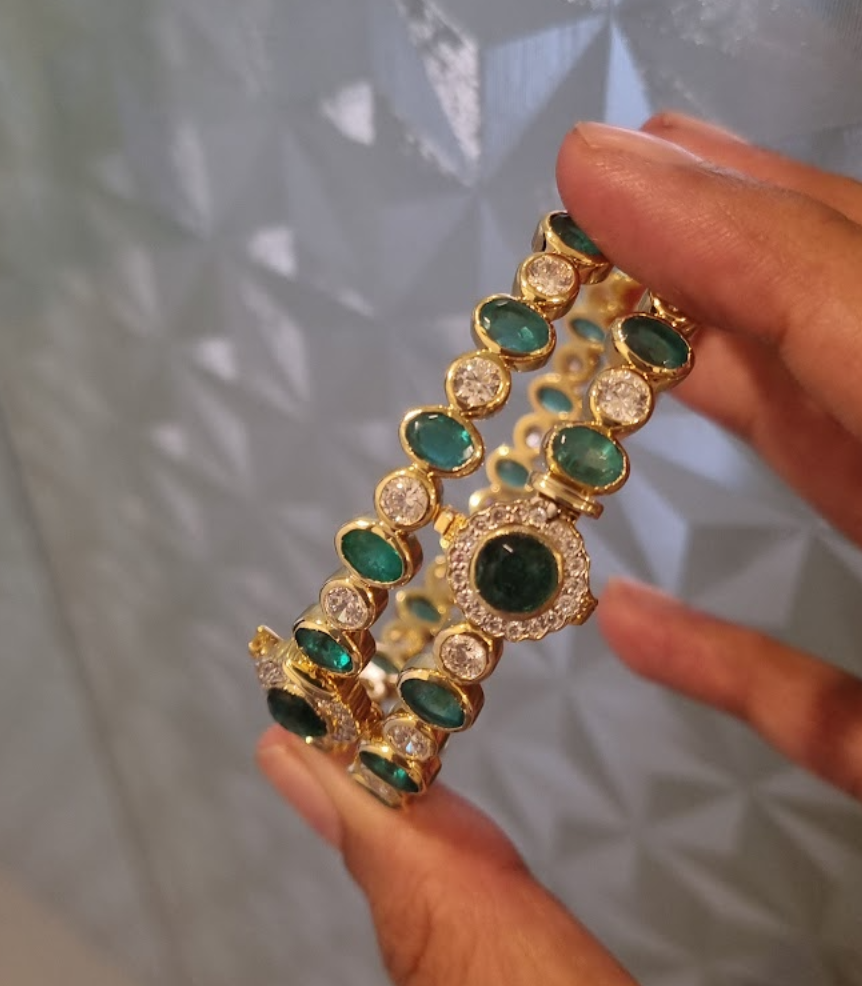 925 Silver Rebecca Emerald Bangle Set - Amrrutam Jewellery