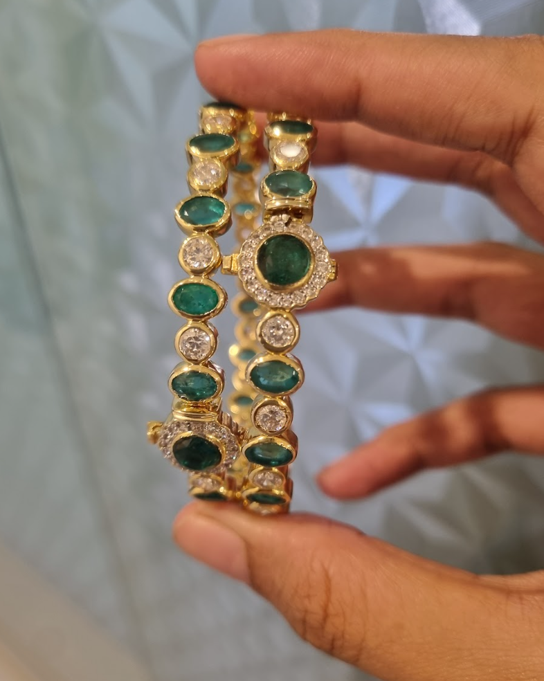 925 Silver Rebecca Emerald Bangle Set - Amrrutam Jewellery