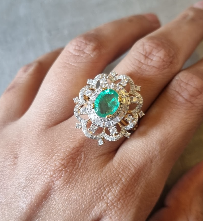 925 Silver Yona Emerald CZ Ring - Amrrutam Jewellery
