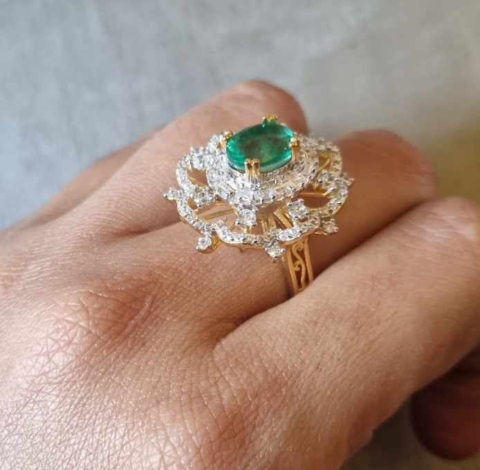 925 Silver Yona Emerald CZ Ring - Amrrutam Jewellery