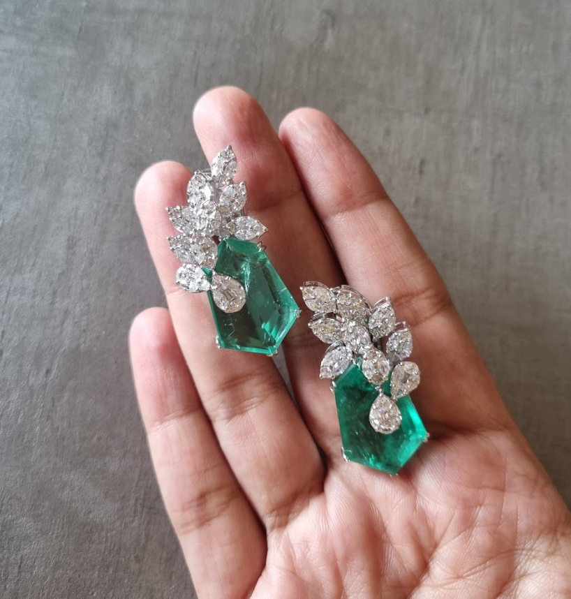 925 Silver Kathy Emerald Stud Earrings - Amrrutam Jewellery