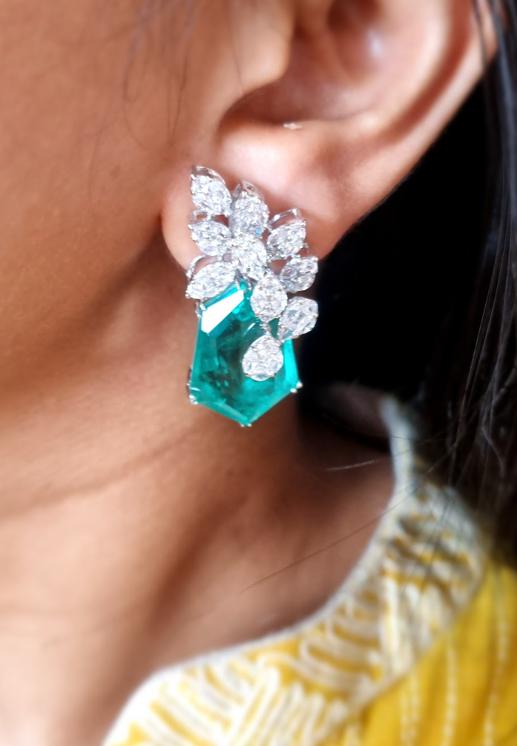 925 Silver Kathy Emerald Stud Earrings - Amrrutam Jewellery