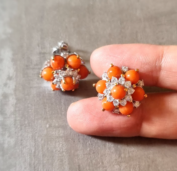 925 Silver Reya Coral Stud Earrings - Amrrutam Jewellery
