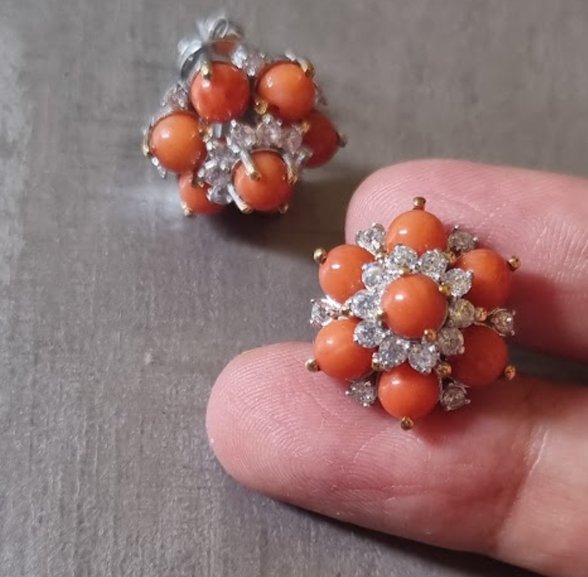 925 Silver Reya Coral Stud Earrings - Amrrutam Jewellery
