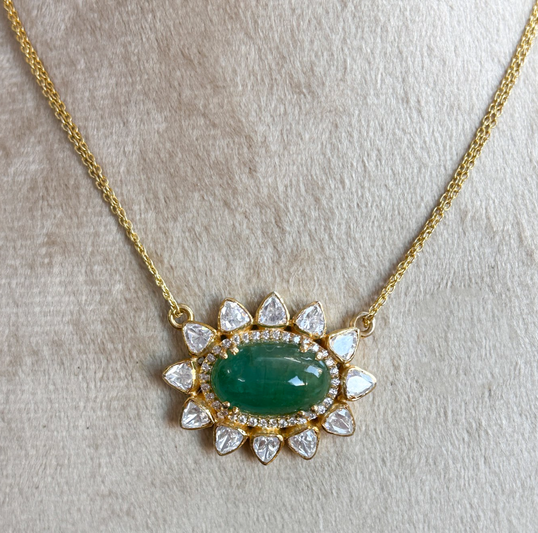 925 Silver Emerald Moissanite Pendant Necklace - Amrrutam Jewellery