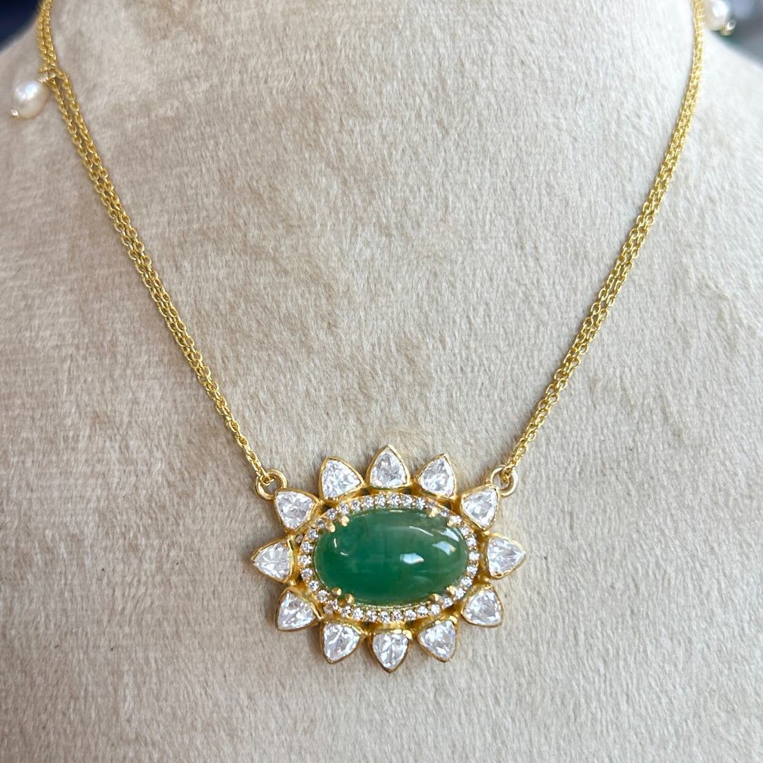 925 Silver Emerald Moissanite Pendant Necklace - Amrrutam Jewellery