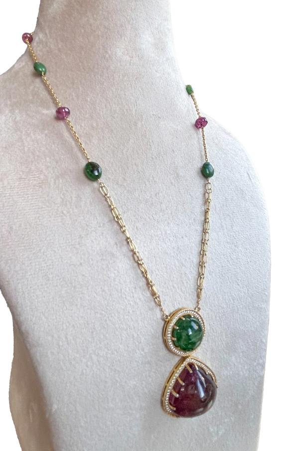 925 Silver Tsavorite Tourmaline Pendant Necklace - Amrrutam Jewellery