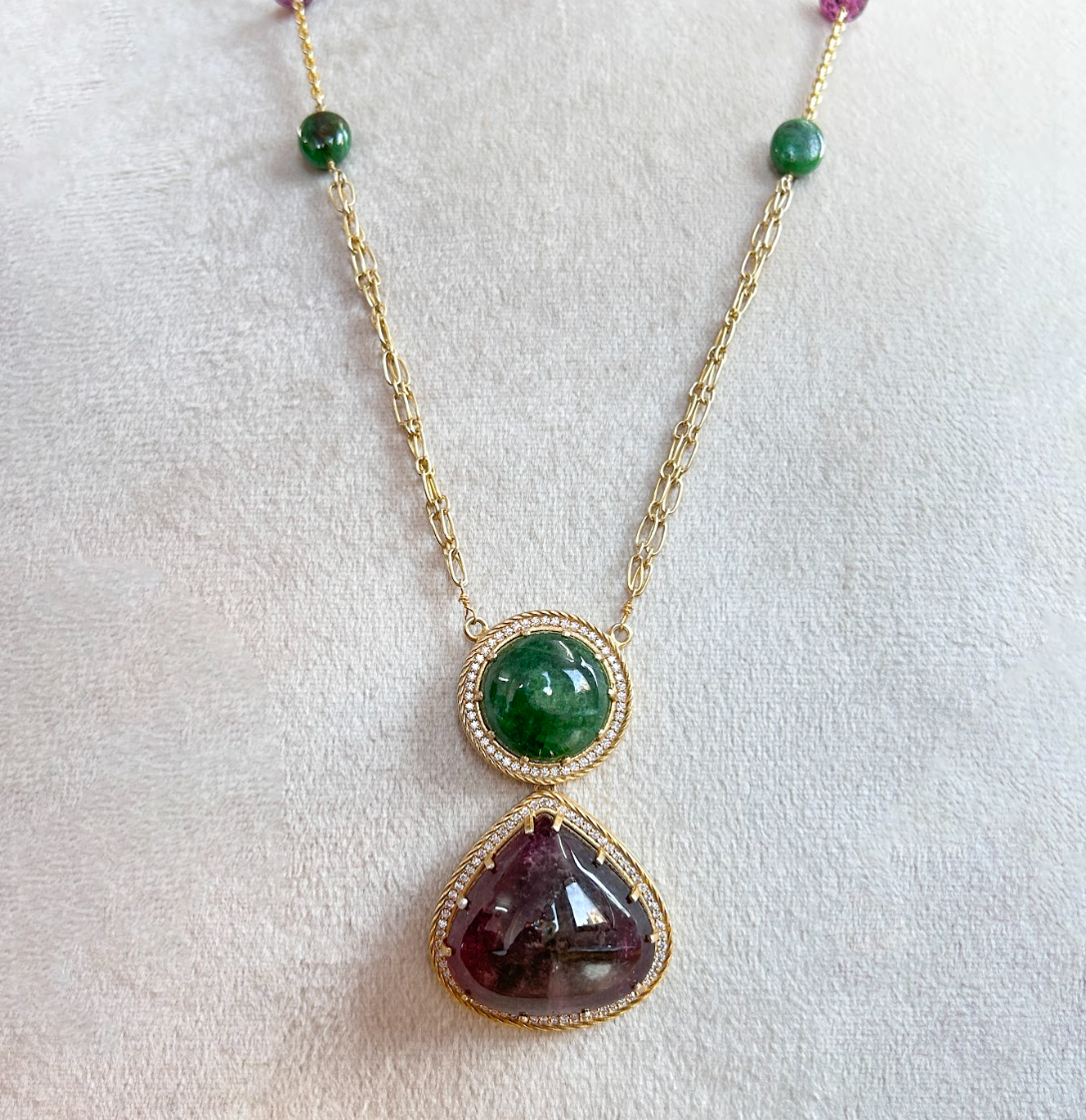 925 Silver Tsavorite Tourmaline Pendant Necklace - Amrrutam Jewellery