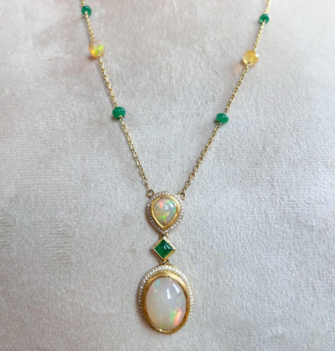 925 Silver Ethiopian Opal Pendant Necklace - Amrrutam Jewellery