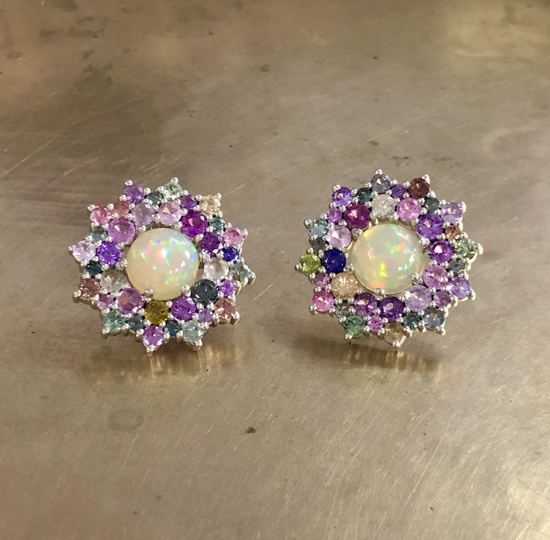 925 Silver Opal & Sapphire Stud Earring - Amrrutam Jewellery
