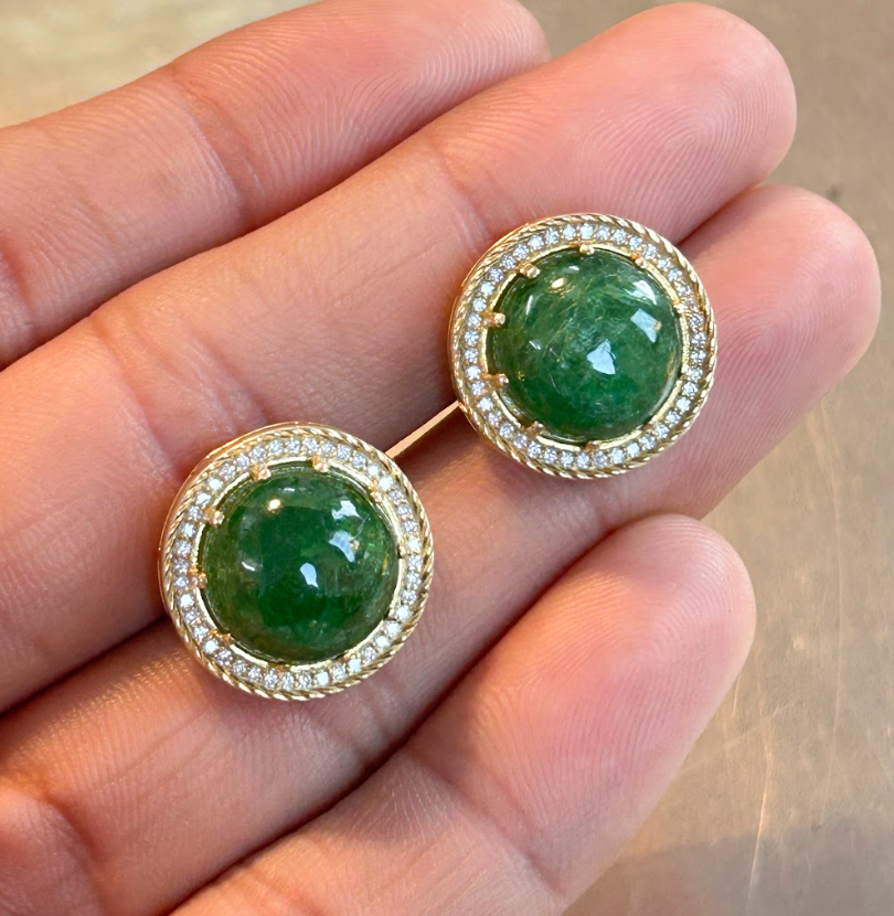 925 Silver Tsavorite Moissanite Stud Earring - Amrrutam Jewellery
