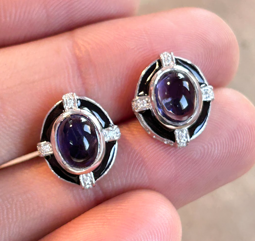 925 Silver Iolite Moissanite Stud Earring - Amrrutam Jewellery